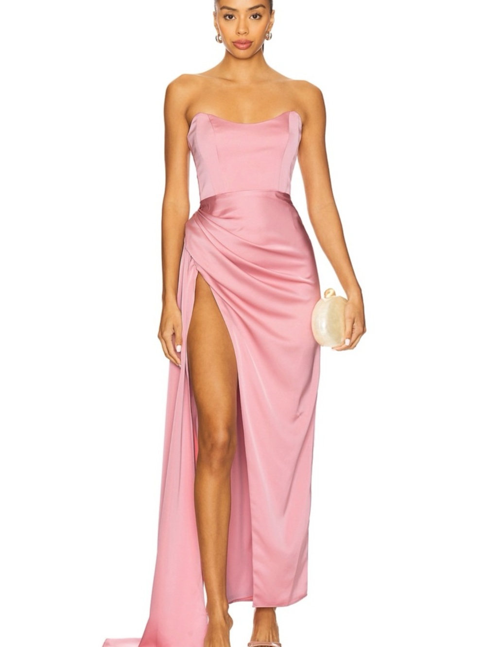 Katie May ‘Bita’ Gown SOLDOUT Rose Quartz Strapless w/Draped Slit NWT save $